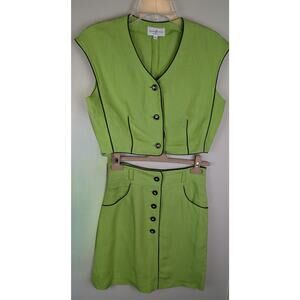 Hazard Couture Made in Italy Two Piece Linen Blend Skirt Vest Set Green 42 XS S